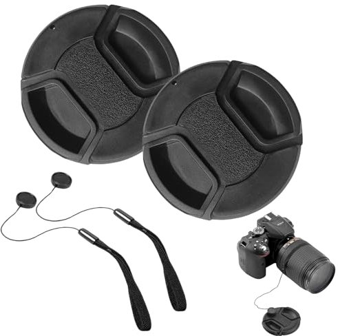 Lot de 2 Bouchons d'Objectif 55 mm, Bouchon de Remplacement pour Appareil Photo Objectif, Protecteur d'Objectif, Compatible Canon, Sony, Nikon, Fujifilm, Sigma, Pentax