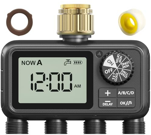 Xtsuen Water Timers for irrigation, Hose Timer with Rain Delay/Automatic & Manual Mode, Sprinkler Timer for Garden IPX5 Waterproof/Large Screen LCD Display