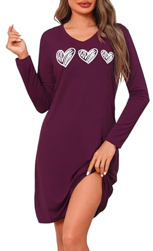 Marvmys Camicia da Notte Donna Cotone Lunghe Maniche