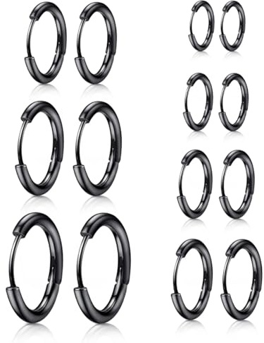 COYUN 7 Paires Boucles d’Oreilles Anneau Homme Femme, Boucle d Oreille Homme Anneaux, Petites Boucles d'Oreilles Créoles, Piercing Oreille Lobe Piercing Hoop Hinged Boucles d'Oreilles Dormeuses, noir