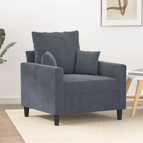 Emmtore Sessel Sofa Relaxsessel mit gepolstertem Sitz Armlehnen, Fernsehsessel Loungesessel Metallgestell, Polstersessel Ruhesessel für Wohnzimmer,Samt Dunkelgrau,60 cm