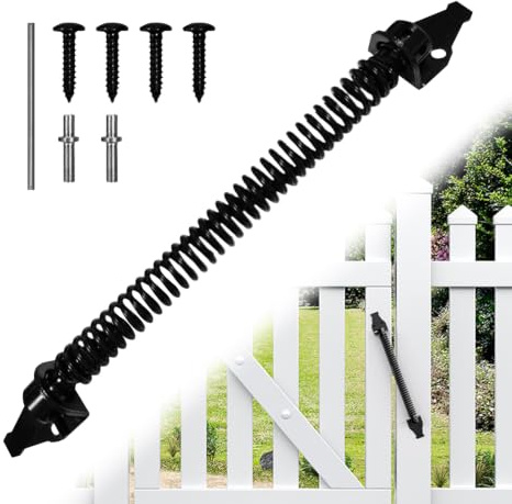 14 Inch Heavy Duty Gate Spring, Self Closing Garden Gate Closer Hardware with Fittings, Adjustable Metal Spring Closure for Light to Heavy Duty Wooden Gates Door Fence, Black