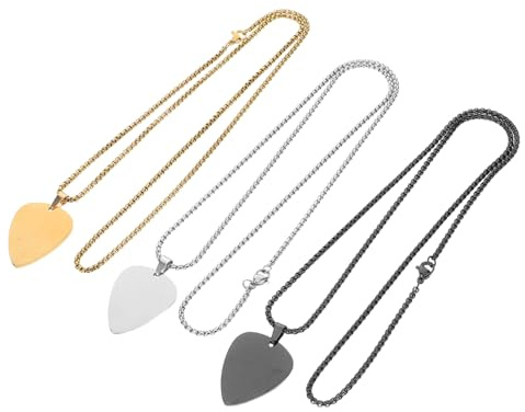 Mikinona 3stücke Titan-gitarrenplektrum-halskette Mit Metallanhänger Für Gitarristen Und Musikliebhaber Anlaufbeständige Gitarrenplektrum-halskette Aus Edelstahl Für Männer Und Frauen