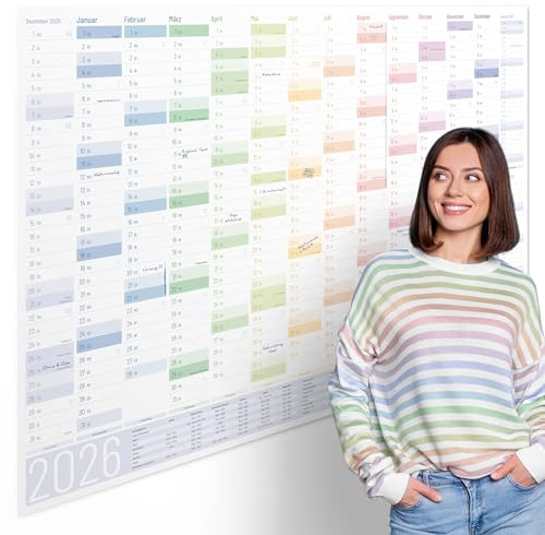 Yohmoe® XL Wandkalender 2026 groß DIN A1 (84 x 60 cm) Seasons GEFALZT in Poster Größe. Querformat, gefaltet - Kalender 2026 Wandkalender