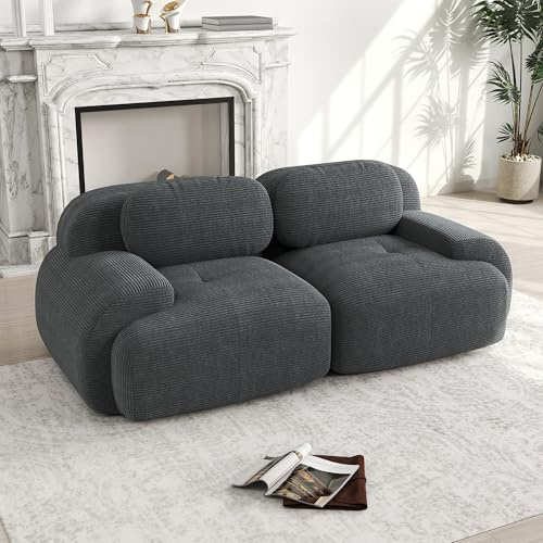 Dolamaní 2 Sitzer Sofa, Couch Sofa Cord Stoff für Wohnzimmer,Wohnung,Büro,Einfache Montage (Grau, A-2 Sitzer)