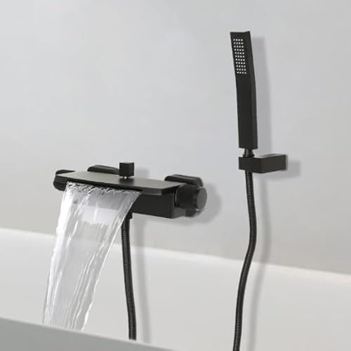 Robinet de baignoire avec douchette extensible et bord de baignoire cascade pour hôtels, piscines - Noir