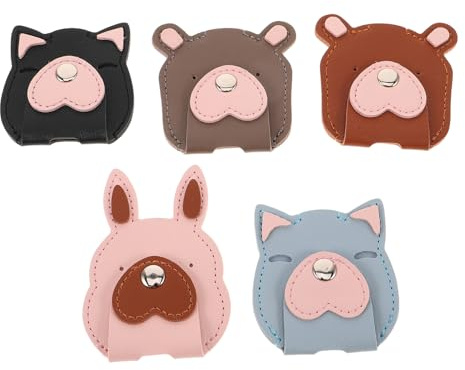 EXHUMKY 5PCS Earphone Cable Organizer Portable PU Wire Holder with Cute Animal Design Cord Winder for Headphones Earbuds USB Data Cables Travel-friendly Compact Cord Management Clips