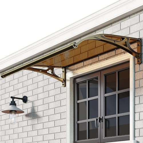 Utomhus uteplats dörr markis baldakin – elegant brun UV/regn/snöskydd för veranda och däck – hållbart klart fönstermarkis 80 x 200 cm (32 x 79 tum) med svart fäste