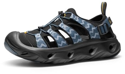 NORTIV 8 Water Shoes Hiking Sandals for Men and Women Wide Toe Box Cushion EVA Sole Closed Toe Arch Support Quick-Dry Outdoor Walking Sandals for Travel Trail,Size M13/L14.5,Blue/Black,SNST26005U