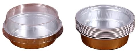 Pirottini in alluminio 10 pezzi da 35 ml, teglia rotonda in alluminio for dolci, muffin, budini, mousse al formaggio, cupcake con coperchio in plastica