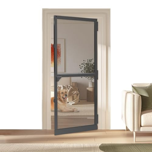 Fliegengitter Tür 95 x 210 cm mit Alu-Rahmen in Anthrazit & Fiberglasgewebe, Insektenschutz, Insektenschutztür für Balkontür & Terrassentür, Insect Screen, Balkontür Bausatz