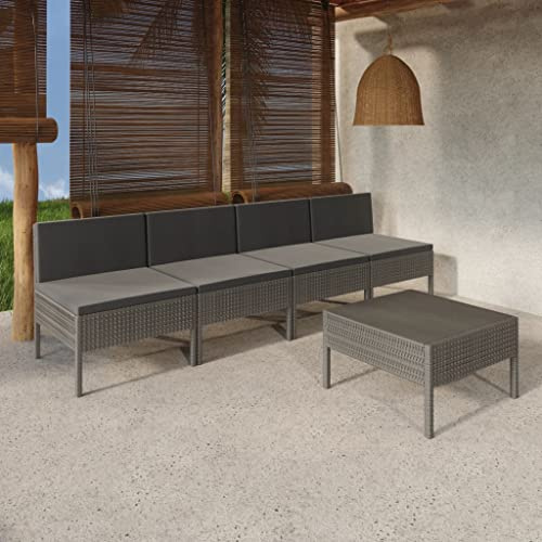 Mokuyary 5-TLG. Garten-Lounge-Set mit Auflagen Poly Rattan Grau Gartenmöbel Set, Outdoor Balkonset Terrassenmöbel, Gartenlounge Sitzgruppe für Terrasse, Balkon, Garten -A