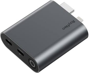 RayNeo Adaptador HDMI (compatible con HDR 10) para iPhone 14 y versiones anteriores con dispositivos Lightning/HDMI, batería incorporada, carga y reproducción, soporta 1080P a 120Hz, para gafas Air 4