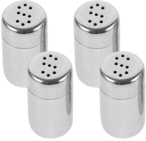 DIYEAH Lot de 4 Mini Saupoudreuses à Épices en Acier Inoxydable S Forme, Salière et Poivrière Compactes Cuisine, Camping et Voyage, Accessoire Polyvalent pour Sel, Poivre et Épices