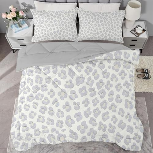 Piumino Singolo Stampa Animalier Trapunte Stampa Leopardata Piumone Imbottito Resistente Lavabile, Super Morbida Trapunta, piumini 135x200 cm in Microfibra Reversibile e 2 Federa 50x80 cm Q248