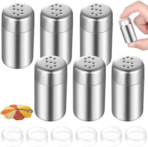 6 Piezas Mini Saleros de Acero Inoxidable, Pequeño Salero para Viajes, Botellas de Condimento para de Sal con Tapa, para Cocina, Restaurante, Camping y Barbacoa al Aire Libre (Agujeros S)