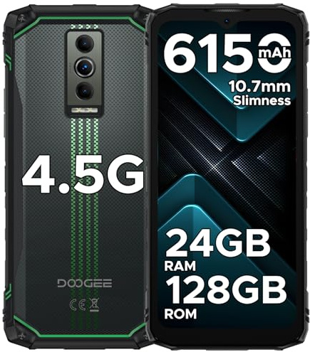 DOOGEERugged Blade 10 Energy Rugged Smartphone, 6150mAh Android 15 Rugged Phone with 24GB RAM+128GB ROM, 10.7mm ultra-thin, 6.56 inch 90Hz, 16MP+8MP, 3 Cards Slots, Widevine L1, Face ID, NFC
