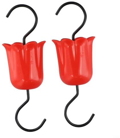 Paquete de 2 protectores de comedero de colibrí con foso, estación de néctar de abeja para alimentación de pájaros al aire libre, anillo de barrera de insectos de policarbonato rojo con acero