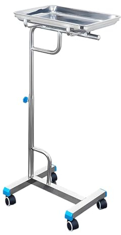 Mayo-bricka i rostfritt stål, stativvagn, justerbar höjd 60 cm – 119 cm, perfekt för labb, klinik, skönhet, salong, hållbar och mobil design