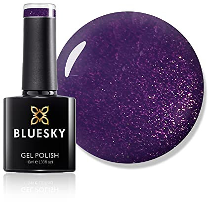 Bluesky Gel Nail Polish, Plum Shine A003, Dark, Glitter, Plum, Purple, Long Lasting, Chip Resistant, 10 ml (Requires Curing Under UV LED Lamp)