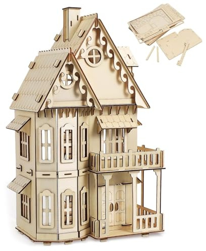 CUTEROOM 3D House Jigsaw Puzzle Model Kit，Wooden Handcraft Construction Kit for Adults
