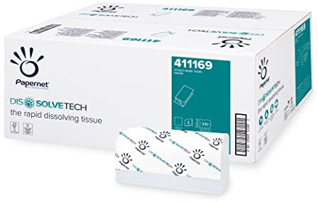 Papernet Dissolve-Tech V-Falz Papierhandtuch 411169 | 2-lagig Schnellauflösende Papierhandtücher Weiß | Kompatibel mit Dispenser C/V 417204, 416143 | 15 Packungen à 210 Blatt 21x22 cm