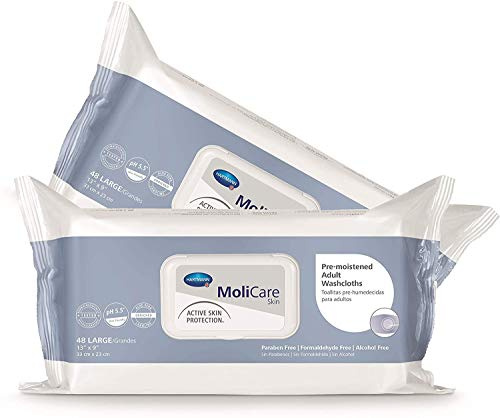 MoliCare Haut-Waschlappen, weiche Packung, Aloe Vera/Lanolin, 96 Stück, 2 Packungen mit 48 Stück