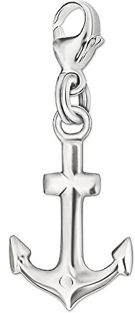CLEVER SCHMUCK Silberner Damen Charm Anhänger Anker 15 mm und beidseitig plastisch glänzend Sterling Silber 925 in Geschenkfaltbox