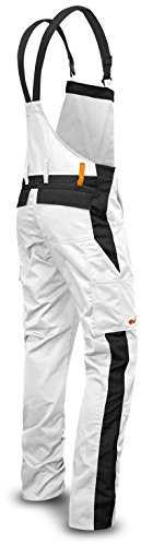 strongAnt® - Salopette da Pittore Elasticizzata Berlin Salopette combinati - Tasche per Ginocchiere - Made in EU - Taglia: 106, Colore : Bianco-Nero