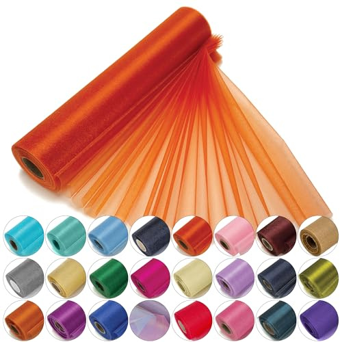 Trimming Shop Organza-Rolle, 25 m x 29 cm, schneetransparenter Glitzerstoff, elegantes Dekotuch für Stuhl, Bogenschärpe, Tischläufer, Hochzeitslocation, Partydekoration, hellorange | Tischläufer, Stuhlschleife und Girlanden Stoff für Hochzeitsdekoration, Partys und Bastelarbeiten