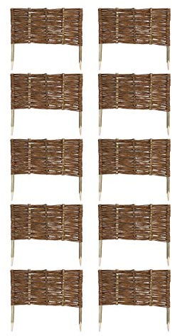 10 x Weide Beeteinfassung 16 Größen ( Höhe: 30 cm Länge: 60 cm ) Weidenzaun Rasenkante aus Weidengeflecht - Garten Beetbegrenzung für Blumen und Gemüse - Steckzaun mit Buchepflöcken für Weg-Abgrenzung