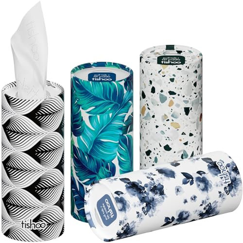 tishoo Hyaluronic Acid-Infused 4-ply Ultra Luxury Tissues | for Car Cup Holders, Home & Travel | 4 Tubes in Plastic-Free Packaging | Mixed/Mayfair