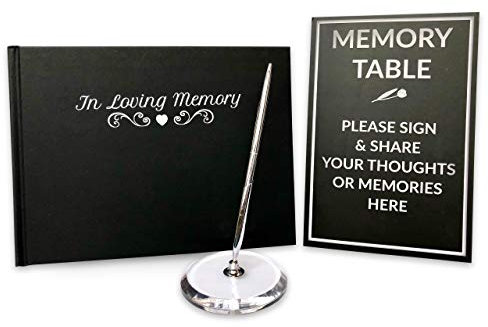 Memory Book for Funeral | Condolence Book | Book of Condolence Memory Book with Memory Table Card Sign, Pen and Stand Inclusive