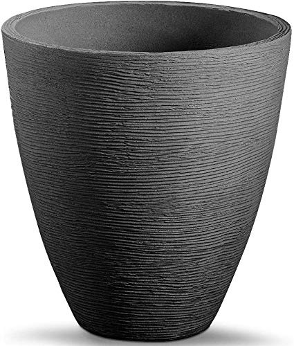 Blomkruka med räfflad design – 39 x 42 cm – rund plastblomkruka för inomhus- och utomhusbruk (antracit – 42 cm)