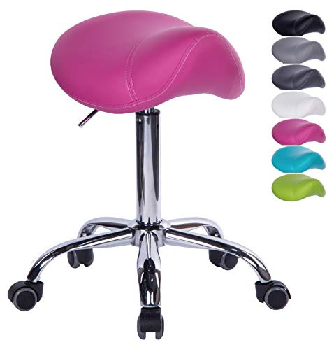 1stuff Sattelhocker Sattelstuhl MULY - Sitzhöhe bis ca. 74cm, Pink | 1stuff-Markenqualität vom Fachhändler aus DE, ergonomischer Rollhocker Arzthocker Praxishocker Drehhocker 360°