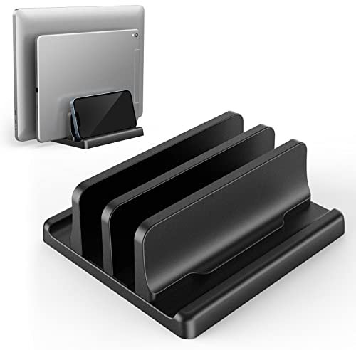 Vertical Laptop Stand for Desk, Klearlook Laptop Holder with Adjustable Slots, 4 in 1 Space-Saving Stand, Portable Notebook Stand for All MacBook, HP, Dell, Surface,iPad Up to 17.3-Black