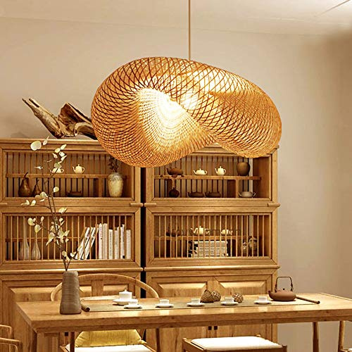 E27 Hängeleuchte Vintage Pendelleuchten Hängelampe Retro Pendellampe Natürlichen Bambus Gewebt Rattan Höhenverstellbar Stimmungslampe Restaurant Teestube Cafe Lampenschirm Kronleuchter Leuchten,100cm