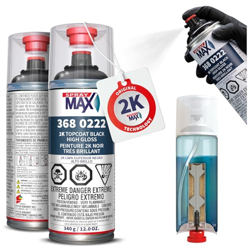 SprayMax 2K Topcoat High Gloss Black | 2K Automotive High Gloss Black Spray Paint for Metal & Plastic | Durable Glossy Finish, Chemical & Weather Resistant | Professional Grade 12 oz