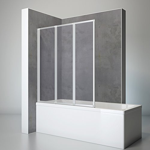Schulte pare baignoire l.127 x 140 alu-argenté, 3 volets, réversible, 3mm | 3 volets 47x40x40 pivotants rabattable à 180° verre acrylique