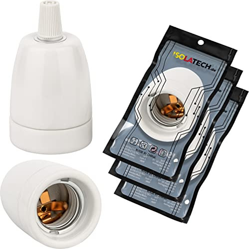 ISOLATECH 3Stk E27 Keramik Lampenfassung mit Zugentlastung LED Energiesparlampen (max.250V/4A) Leuchtmittel Home Installation Einbau Decke Halterung Küche Sockel Badezimmer hitzebeständig