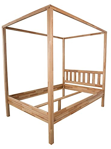 fornera f24 Massivholz Himmelbett mit Kopfteil aus Kernbuche, Bettgestell Bettrahmen Doppelbett Himmelbett(180 x 200 cm, Bio geölt)
