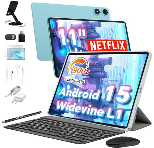 TECLAST P50Case Tablet 11 Pollici 90Hz Tablets Android 15, 2.0GHz Octa-Core, 12GB RAM+128GB ROM/TF 4TB/7000mAh/Widevine L1/GPS/BT5/OTG/Tablet con Tastiera+Custodia+Penna+Auricolari, 10 Accessori-2025
