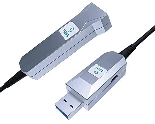 FIBBR USB A vers A Câble d'extension Actif, 5Gbps Câble à Optique USB 3.2 avec Interface de Charge USB 2.0, Transmission Longue Distance convient Imprimantes, Scanners, Vision Industrielle (50M)