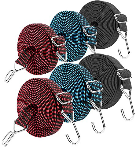 UNIDEAL Cuerdas elásticas con Ganchos, 2M Tensor Cuerda Elástica, Tensores de Equipaje Ajustables, Universal Tensor de Goma para Baca Coches,Toldos, Moto, Maleteros, Camping, Portabicicletas