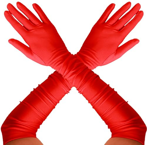 REDSTAR Lange Handschuhe Satinhandschuhe Opernhandschuhe - Ellenbogenlange Handschuhe Abendhandschuhe Lange Satinhandschuhe, rot, One size