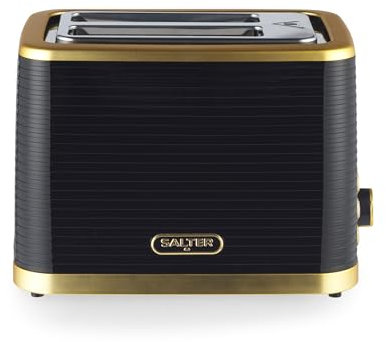 Salter Palermo 2-Slice Toaster - Defrost, Reheat & Cancel Functions, Wide Toasting Slots For Thicker Bread, Bagels, 7 Levels Of Browning, Removable Crumb Tray, Indicator Lights, 930W, Black & Gold