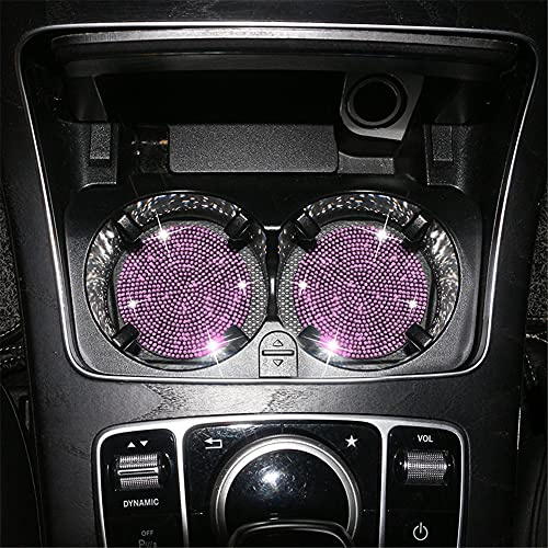 PTNKUIIY 2 Stücke Bling Kristall Auto Untersetzer,Universal Glitzer Strass Auto Getränkehalter Auto Innere Zubehör Silikon Anti-Rutsch Untersetzer Bling Kristall Auto Zubehor Innenraum,Rosa