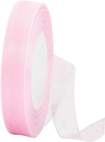 45m Organzaband Hellrosa 15mm Breit Chiffo Geschenkband,Transparentes Organza Bänder Chiffonband Schleifenband Dekoband Geschenkverpackung Deko Band Tüllband für Weihnachten Hochzeit Taufe Geburtstag