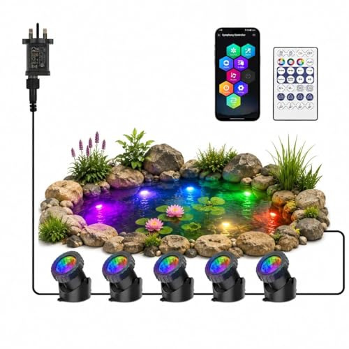 CORESLUX Pond Lights Mains Powered, 5-in-1 Underwater RGB Aquarium Lights with Remote Control, IP68 Multicoloured, Submersible, for Aquarium, Garden, Yard, Pool, Fountain.
