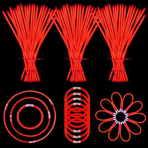 YOFOBU Confezione da 150 braccialetti luminosi rossi, con connettori, 150 carati, 20,3 cm, forniture per feste per il 4 luglio, Halloween, Natale, matrimonio, compleanno, carnevale